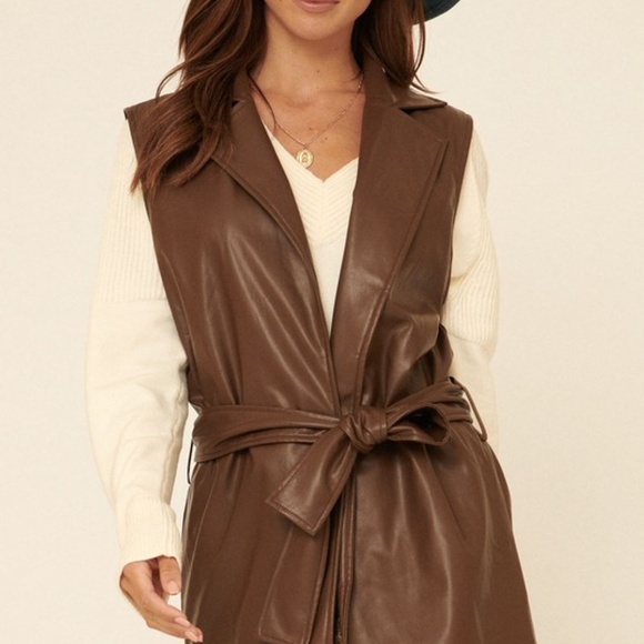 Brown vegan leather vest - Picture 4 of 6